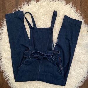 Tie- front denim overalls